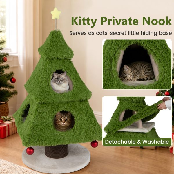 christmas cat tree with scratching post & dangling balls 17
