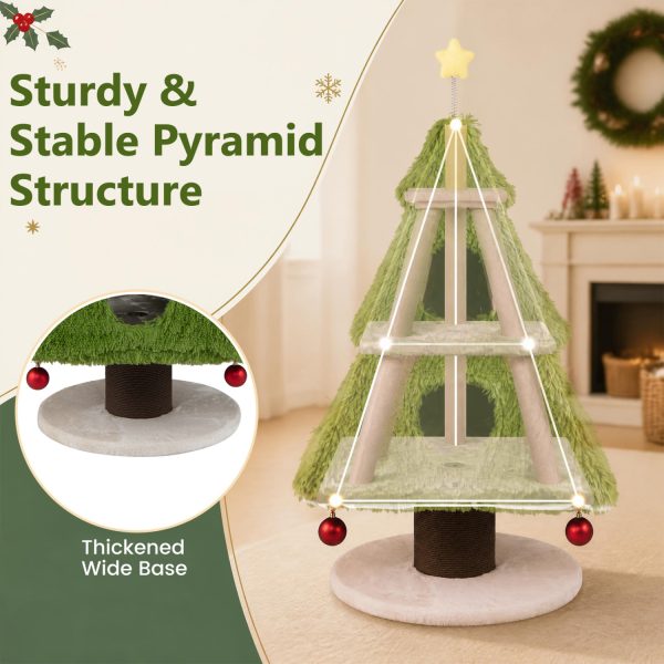 christmas cat tree with scratching post & dangling balls 18