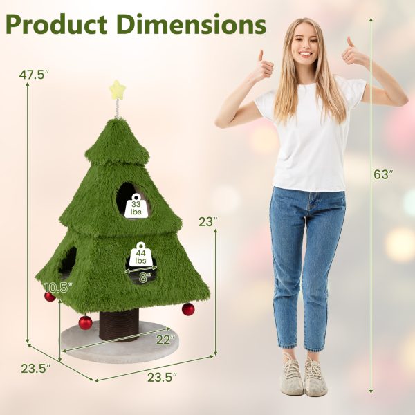 christmas cat tree with scratching post & dangling balls 19