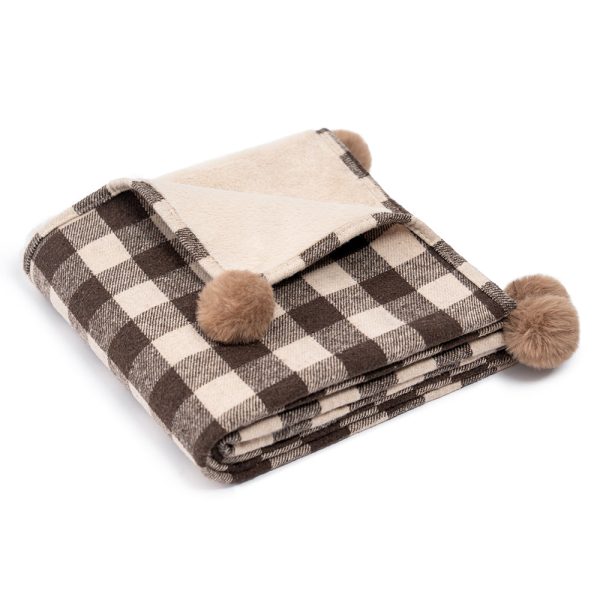 cozy reversible plaid plush pet throw blanket with pom poms 25