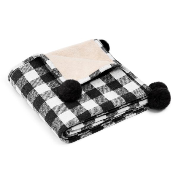 cozy reversible plaid plush pet throw blanket with pom poms 26