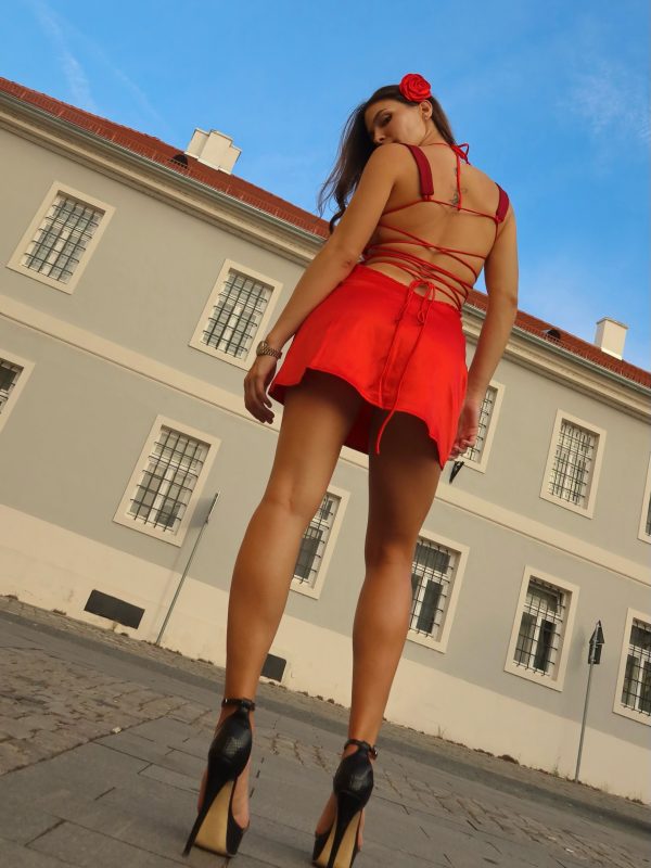 daviti lace up mini dress in red 26
