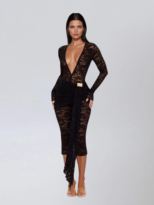 draelyric plunge neck lace capri jumpsuit in black 12
