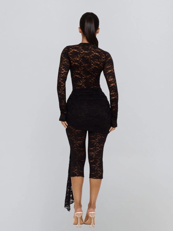 draelyric plunge neck lace capri jumpsuit in black 14