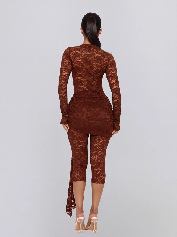 draelyric plunge neck lace capri jumpsuit in coffee 14