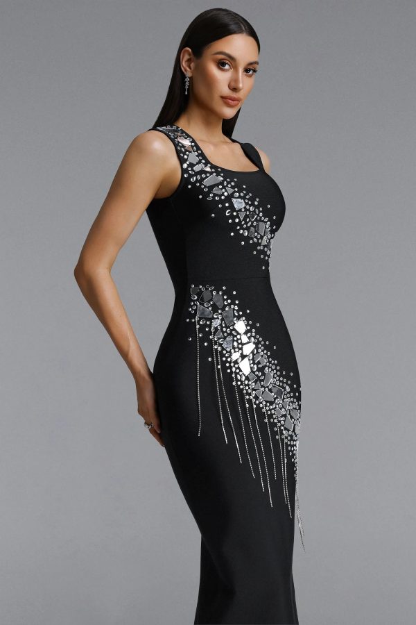 estella sleeveless mirror rhinestone tassel bandage maxi dress 14