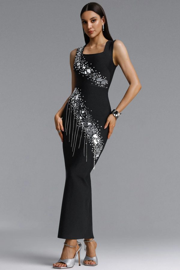 estella sleeveless mirror rhinestone tassel bandage maxi dress 15