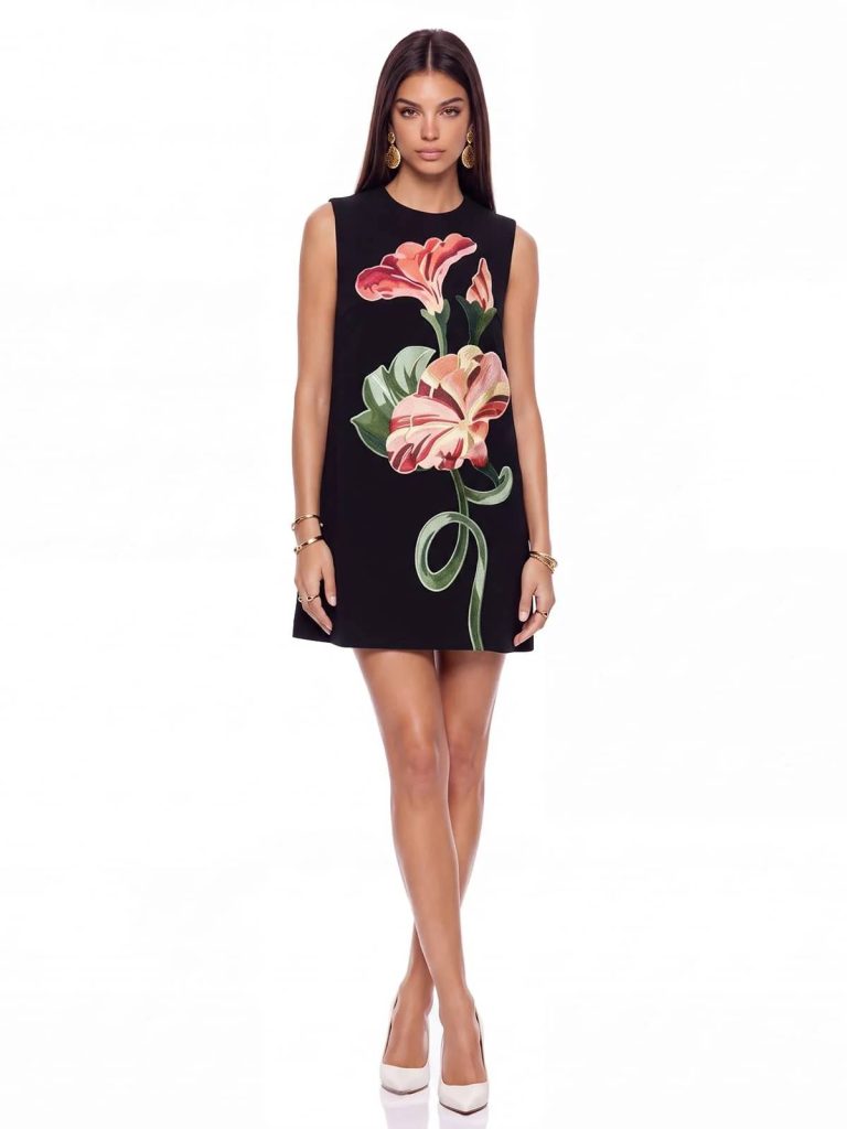 exvila floral sleeveless mini dress in black 11