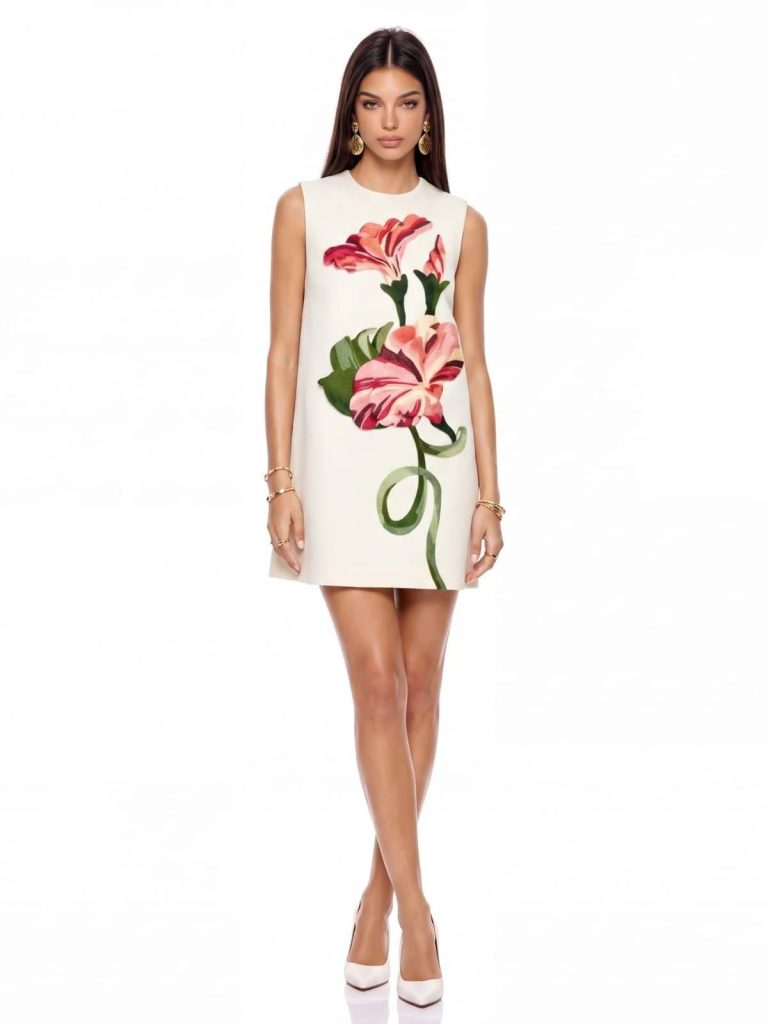exvila floral sleeveless mini dress in white 11