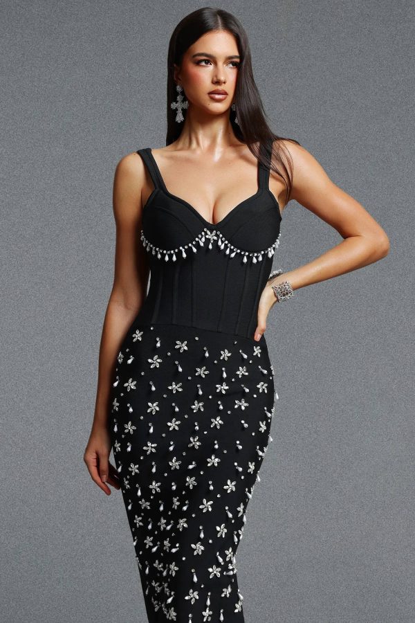 fagro spaghetti strap pearl tassel floral bandage maxi dress 12