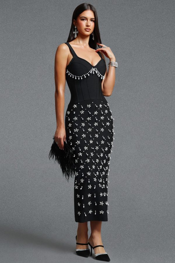 fagro spaghetti strap pearl tassel floral bandage maxi dress 15
