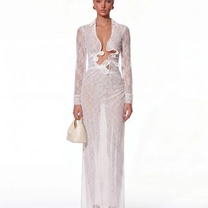 fylorix plunge neck lace maxi dress in white 11