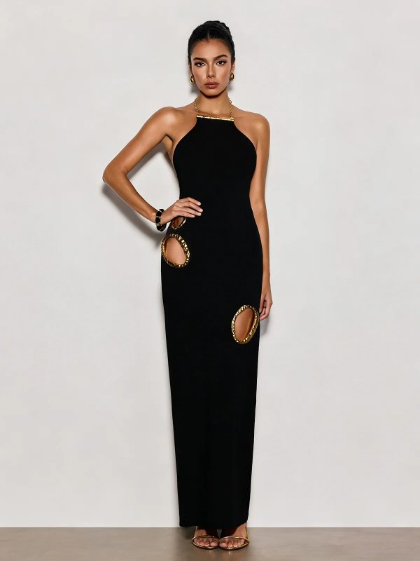gavrel halterneck cutout maxi dress in black 13