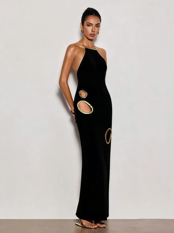 gavrel halterneck cutout maxi dress in black 14