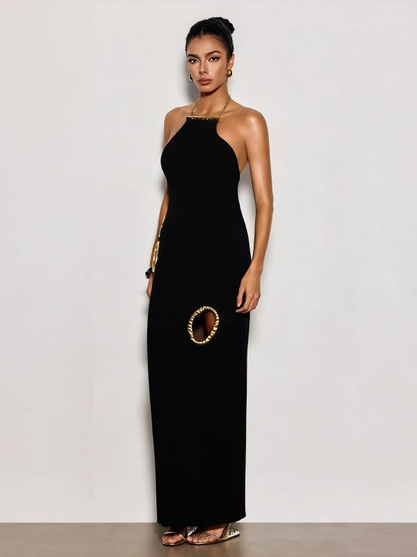 gavrel halterneck cutout maxi dress in black 16