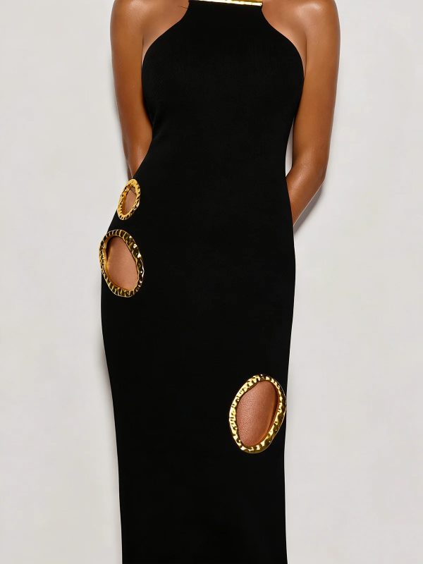 gavrel halterneck cutout maxi dress in black 18