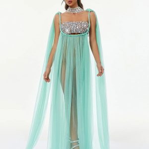 gefen cape sleeve crystal tulle dress set 11