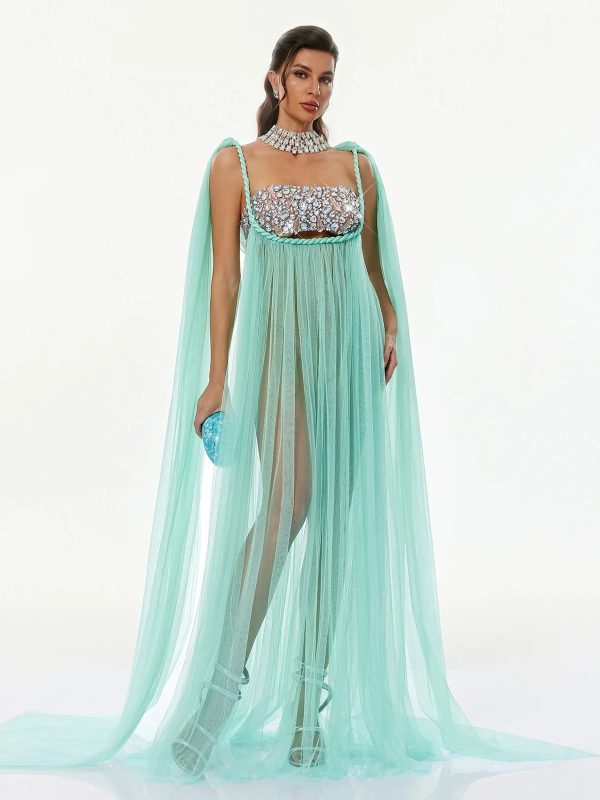 gefen cape sleeve crystal tulle dress set 14