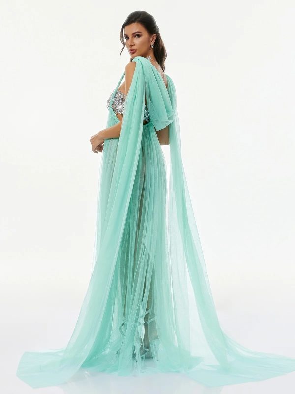gefen cape sleeve crystal tulle dress set 16