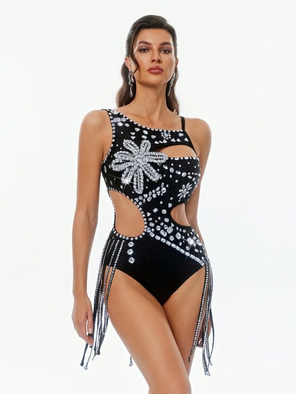 gefion sleeveless cutout crystal fringe bodysuit 14