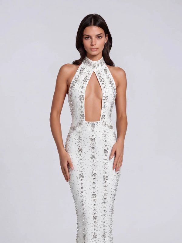 genvyra halterneck cutout diamond maxi dress in white 12