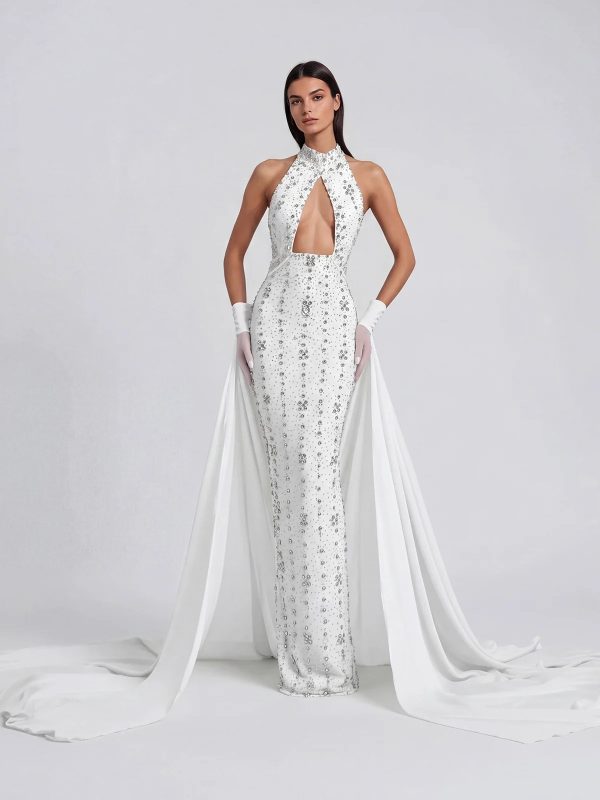 genvyra halterneck cutout diamond maxi dress in white 13