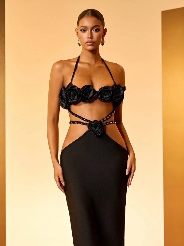 grietje halterneck flower bandage maxi dress 13