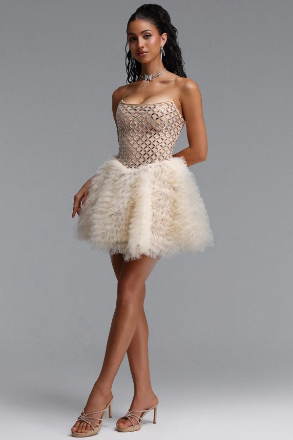 helvarin strapless tulle crystal mini dress 18
