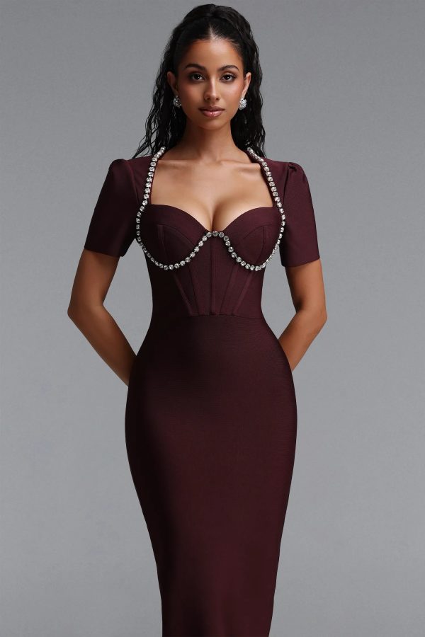 jamie short sleeve rhinestone bandage midi dress 12