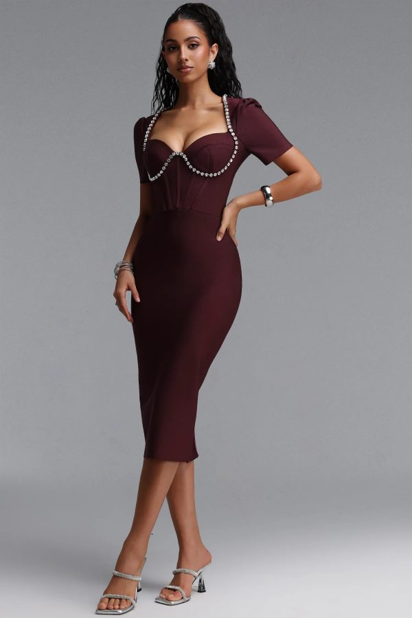 jamie short sleeve rhinestone bandage midi dress 15