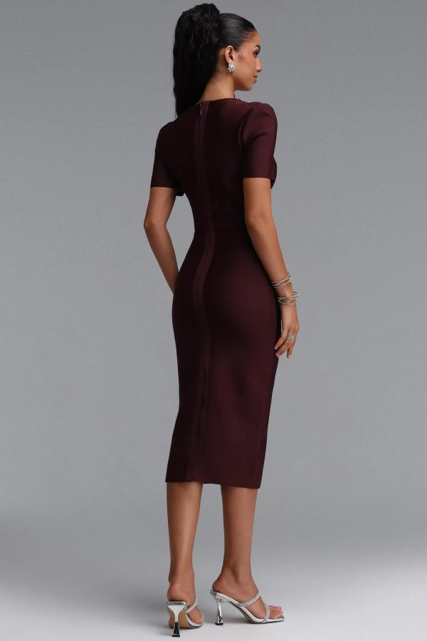 jamie short sleeve rhinestone bandage midi dress 16