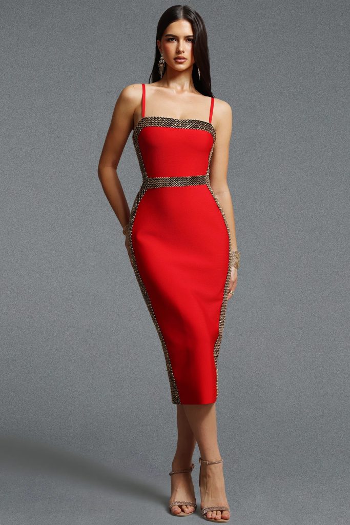lestie bandage midi dress in red 11