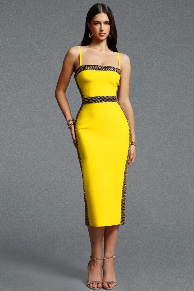lestie bandage midi dress in yellow 11