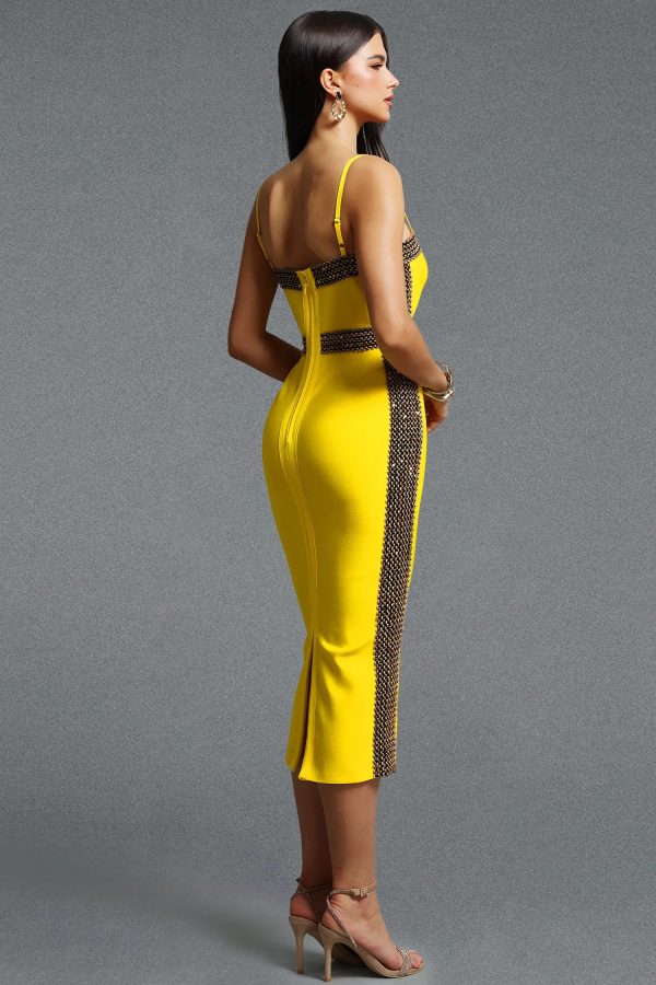 lestie bandage midi dress in yellow 16