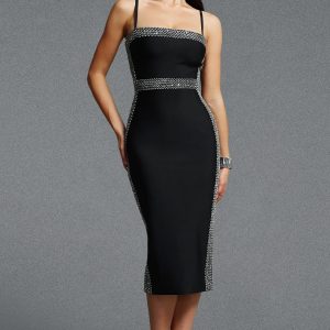 lestie silver trim woven bandage midi dress 11