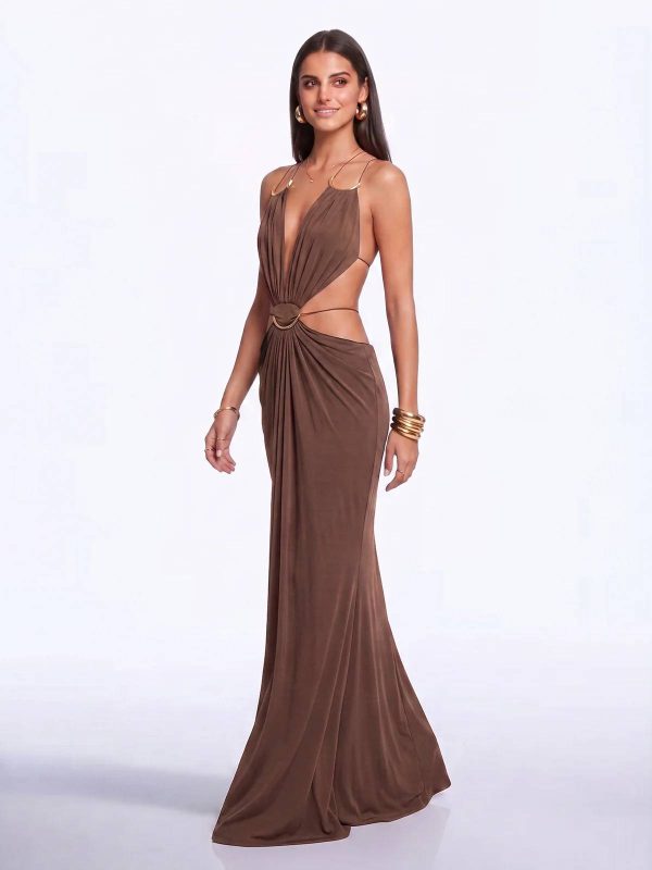 lorysa backless cutout maxi dress in brown 12