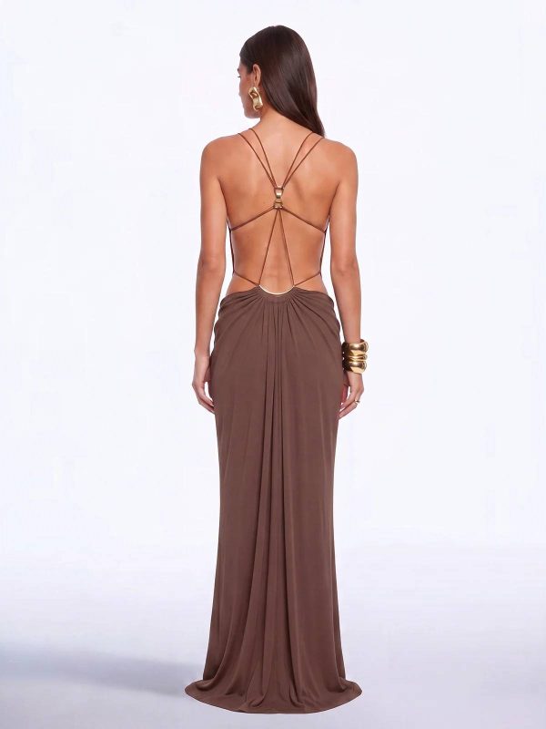 lorysa backless cutout maxi dress in brown 15