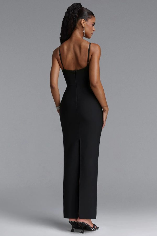 mota halter v neck rhinestone bandage maxi dress in black 16