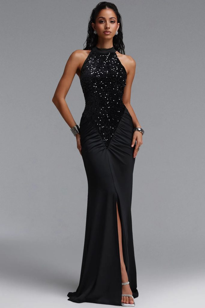 octavia sleeveless sequin woven black maxi dress 11