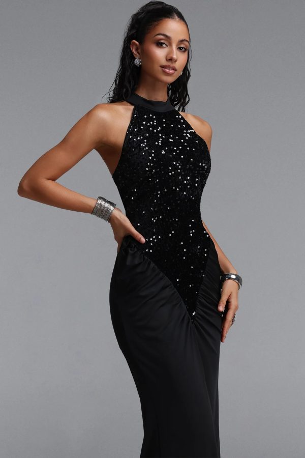 octavia sleeveless sequin woven black maxi dress 14