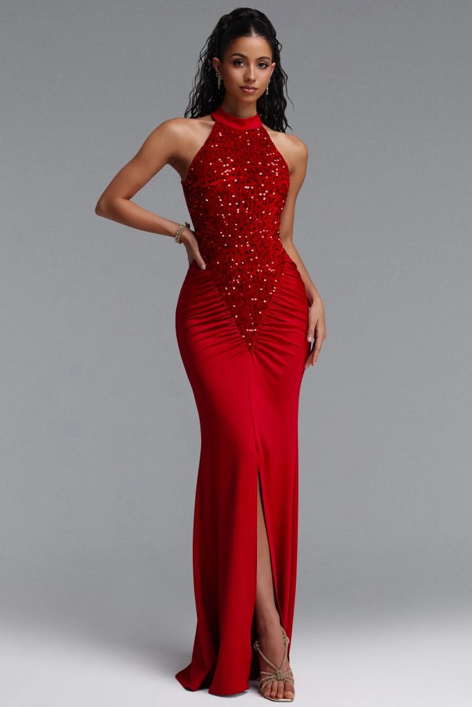 octavia sleeveless sequin woven red maxi dress 11