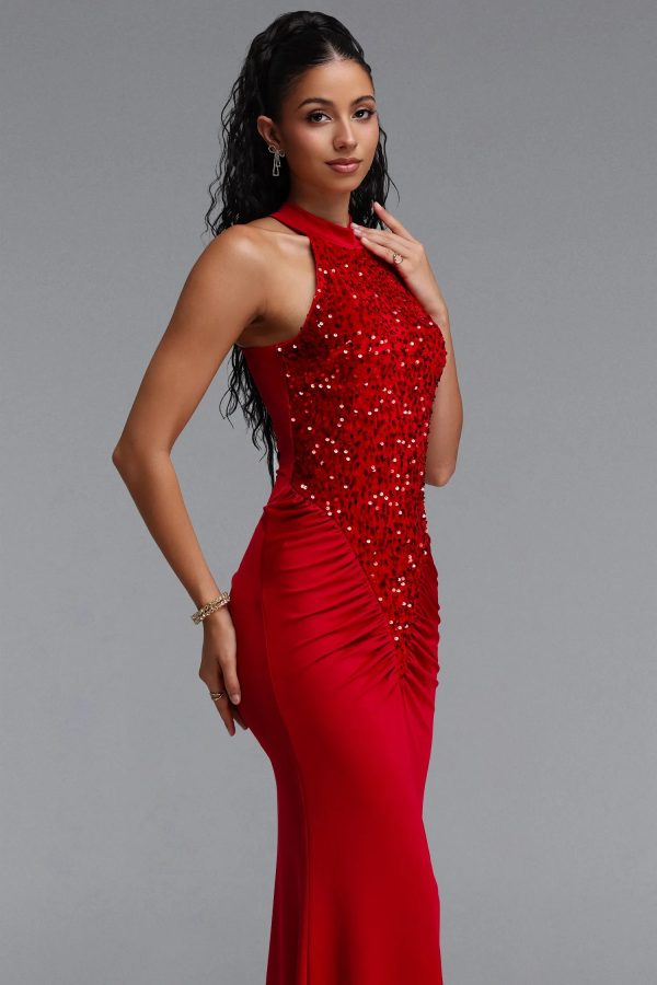 octavia sleeveless sequin woven red maxi dress 14
