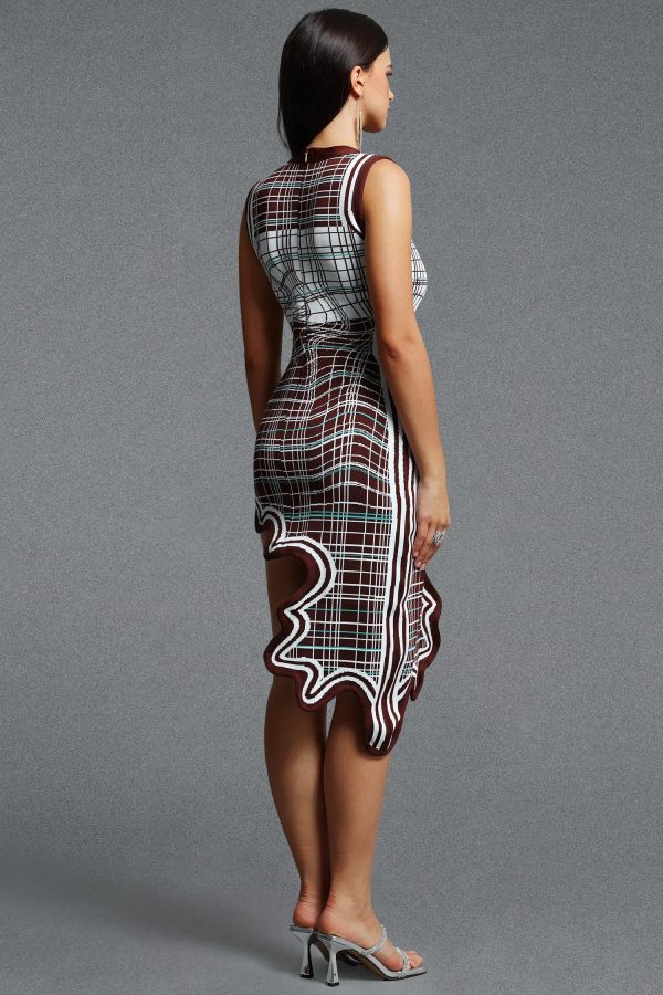 quinn sleeveless round neck plaid asymmetrical wavy bandage mini dress 16