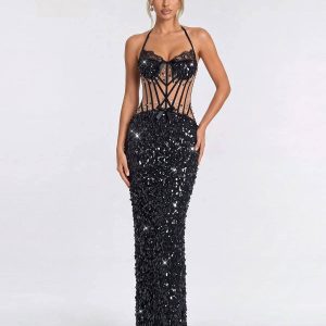 ralessa halterneck sequin maxi dress 11