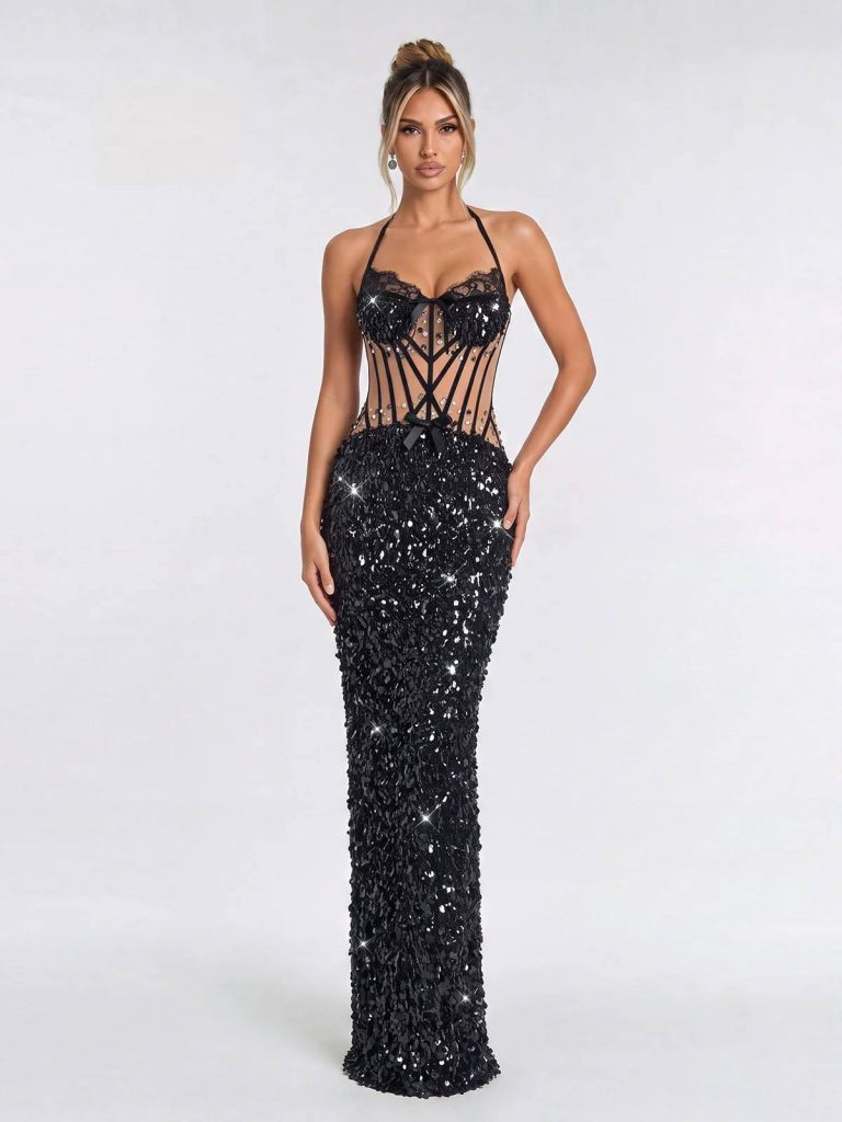 ralessa halterneck sequin maxi dress 11