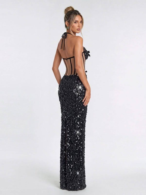 ralessa halterneck sequin maxi dress 14