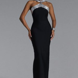 riza halter rhinestone bandage maxi dress 11