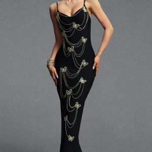 slaia spaghetti strap rhinestone chain butterfly bandage maxi dress 11