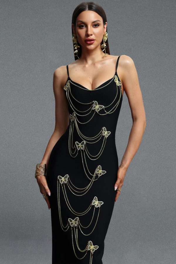 slaia spaghetti strap rhinestone chain butterfly bandage maxi dress 12