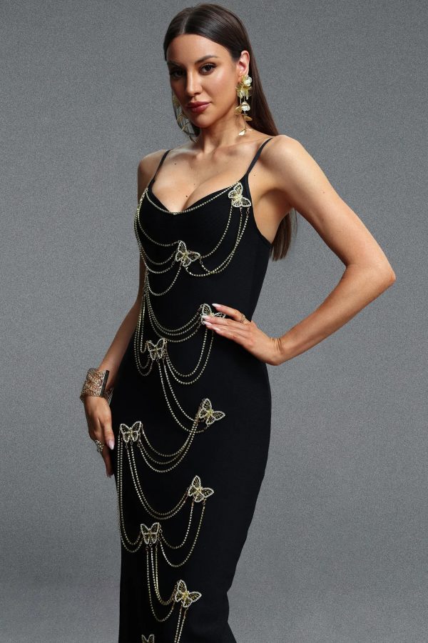 slaia spaghetti strap rhinestone chain butterfly bandage maxi dress 14